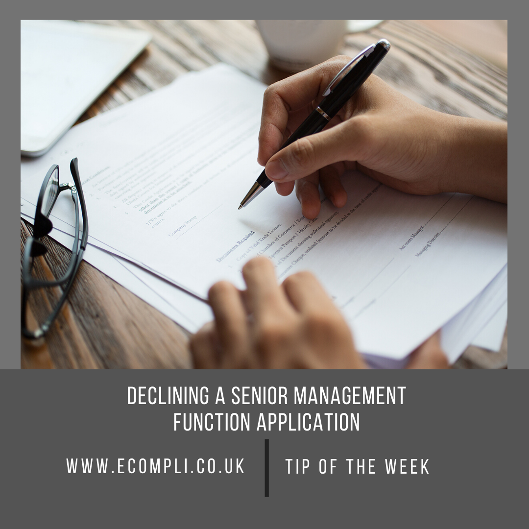 Ecompli - FCA Declining a Senior Management Function Application